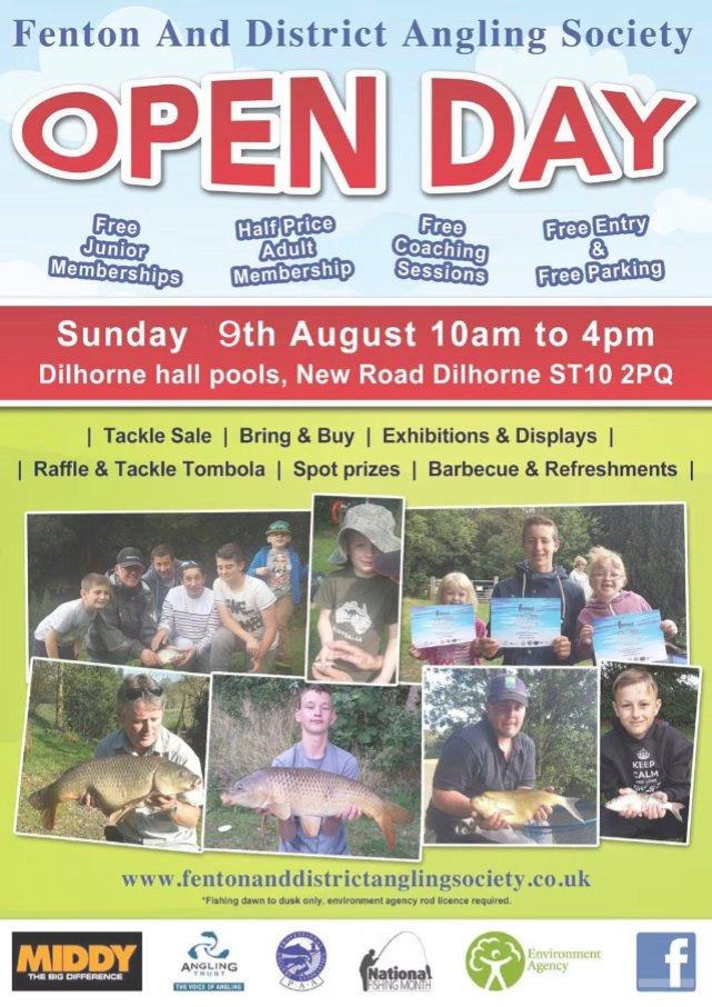 Open day 2026.  Fishing Waters in Stoke On Trent and Staffordshire